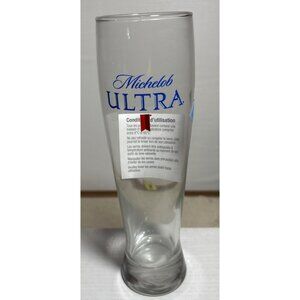 Michelob Ultra Clear Glass Beer Pilsner With Logo Print  8 inches Tall